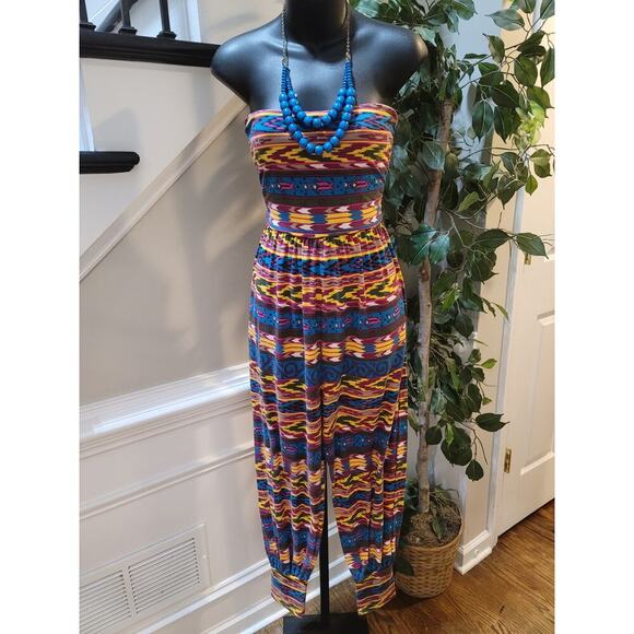 Material Girl Jumpsuit Women's Size Large Multicolor Polyester Off The Shoulder - Picture 1 of 14